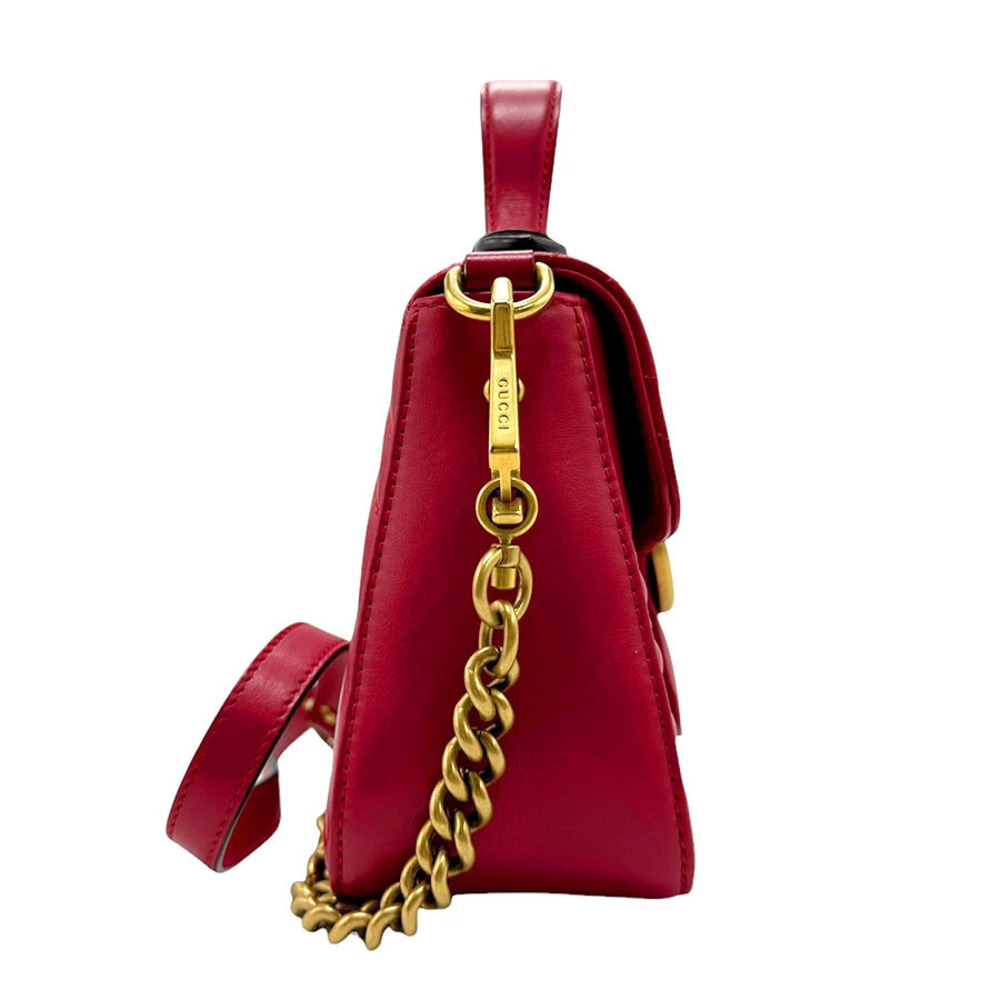 Gucci Shoulder Marmont GG Bag Red Leather Gold 2way Red Gold